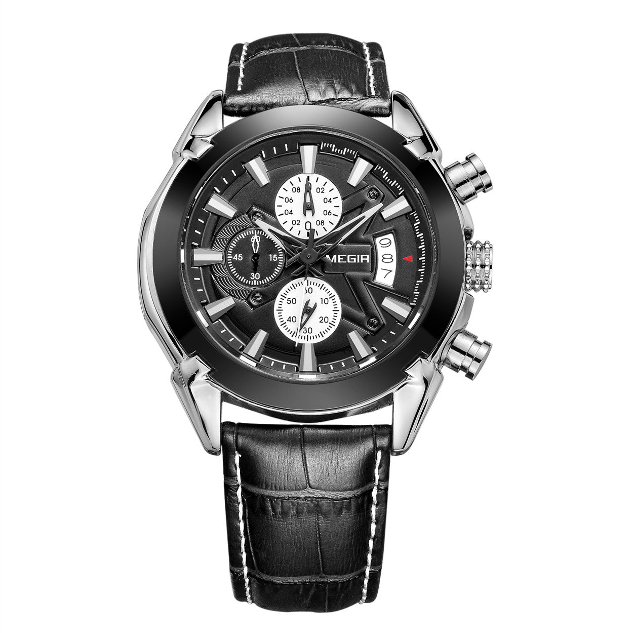Herren Luxus-Lederuhr, wasserdicht, Quarz-Chronograph, Sportuhr