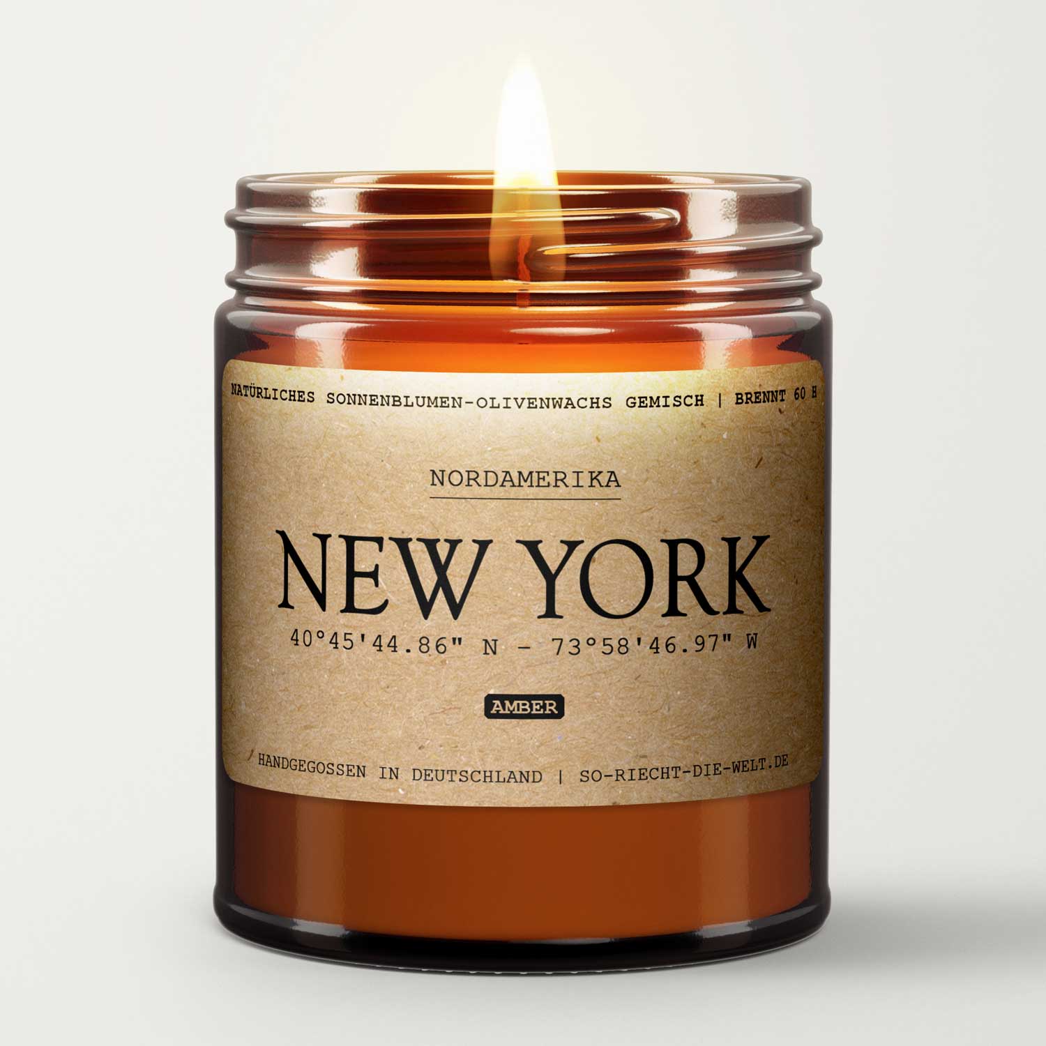 Lumânare parfumată New York Amber – Ceară naturală, timp de ardere 60 de ore