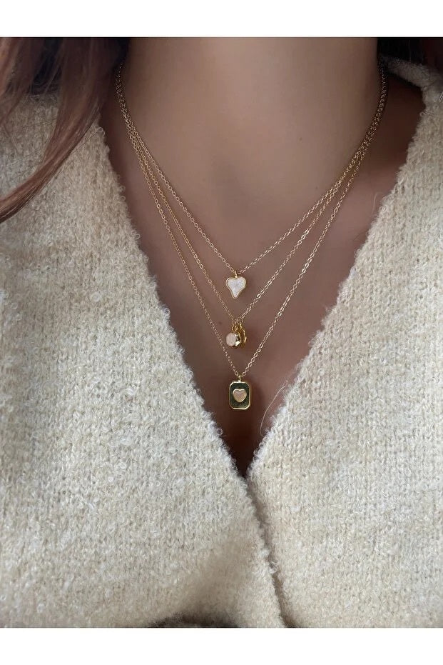 Set de 3 colier cu farmec inimă pentru femei, bijuterii elegante în straturi