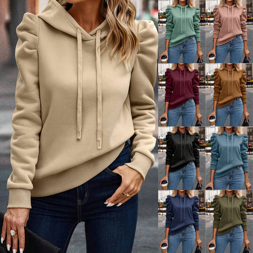 Beige hoodie worn by a person with a collage of other people wearing different colored hoodies.